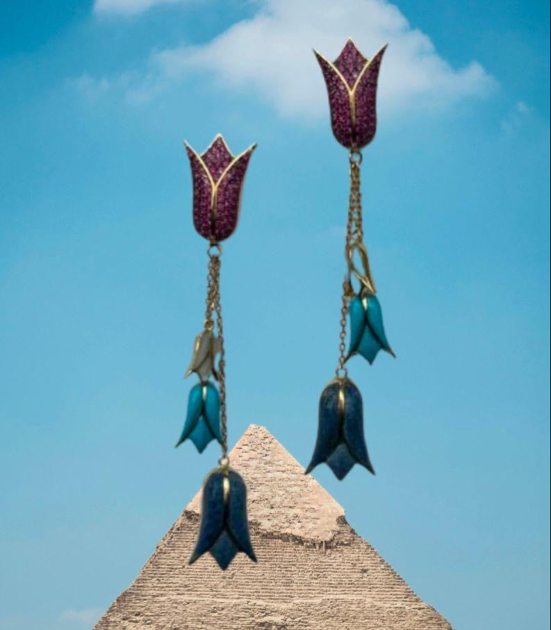 Mutli-colored Lotus Drop Earrings